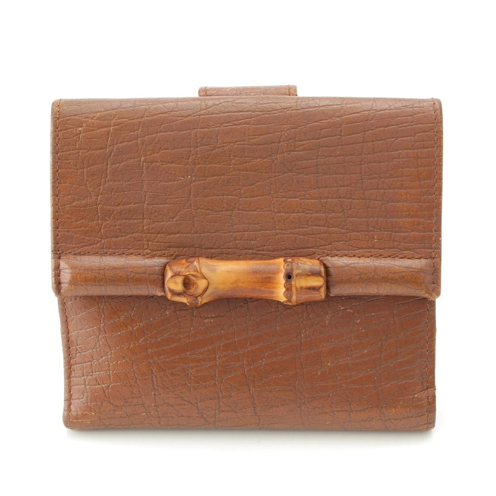 Gucci Bamboo Leather Bi fold Wallet Brown
